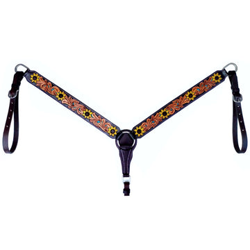 Bar H Equine Sunflower Floral Hand Carved Horse Leather One Ear Headstall Brown